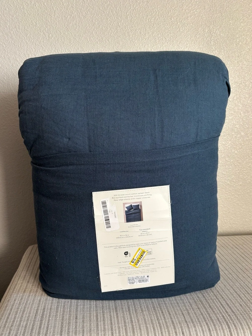 NWT Full/Queen Heavyweight Linen Blend Comforter and Sham Set Dark Mineral Blue